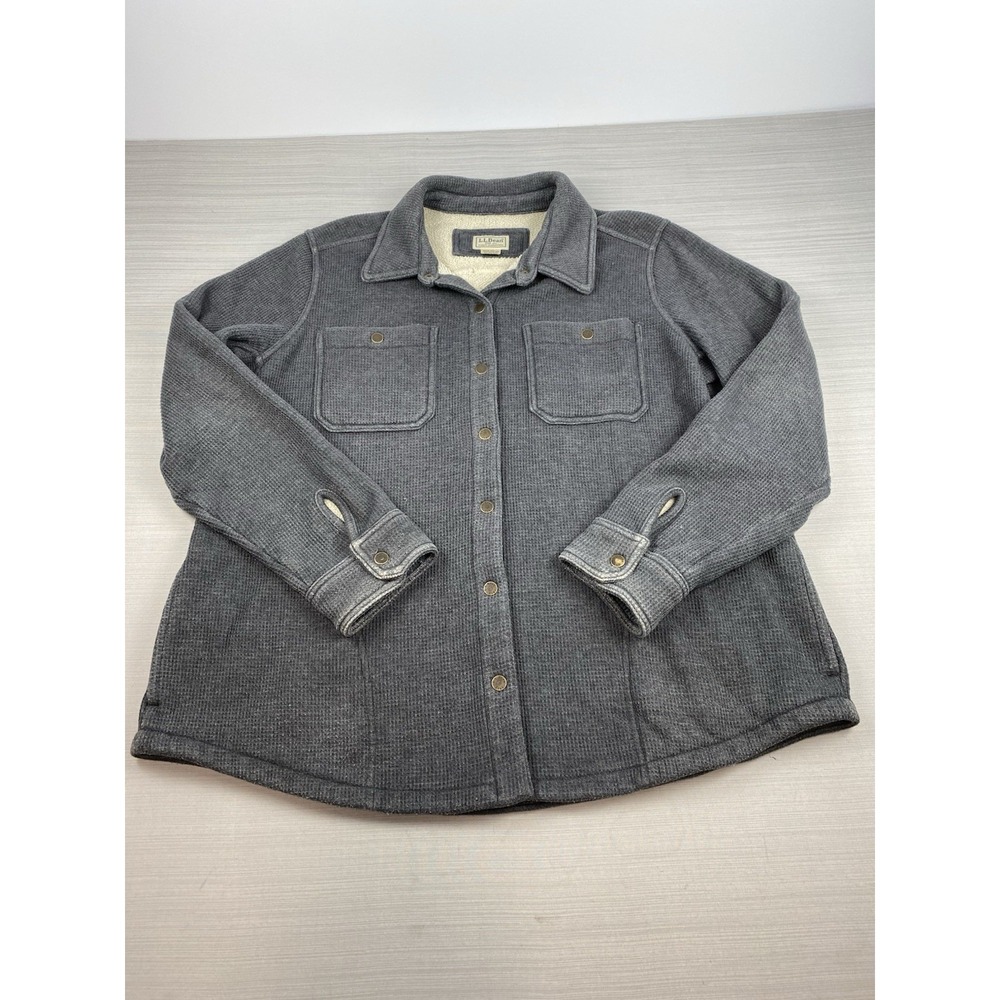 LL BEAN Mens Katahdin Iron Works Bonded Waffle Fleece Shacket Blue 508049 Sz XL